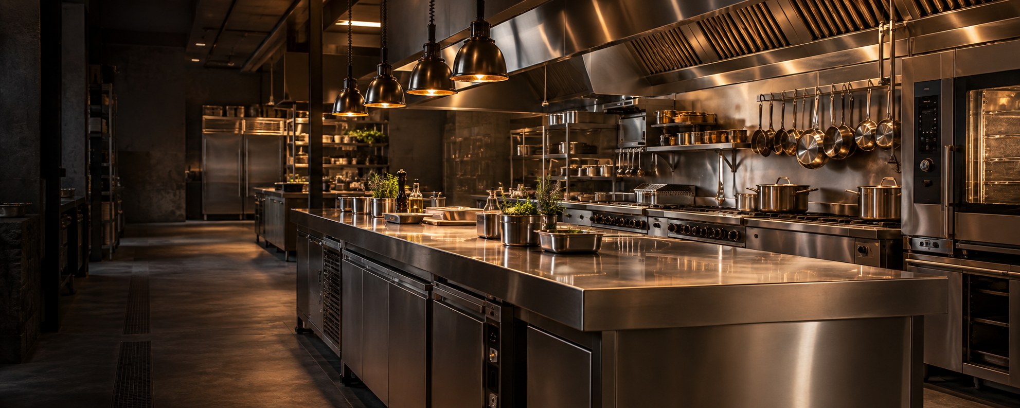 Profesionalna restoranska kuhinja s inox opremom — ilustrativni prikaz